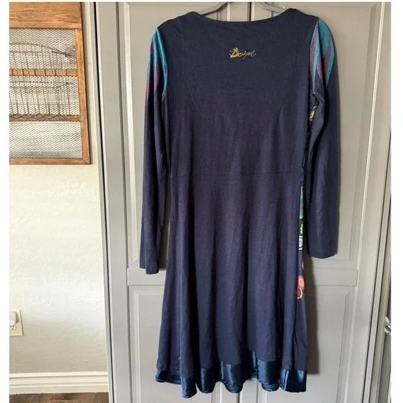 Desigual Women's Y2K Abstract Floral Print L/S A-Line Dress,‎ Navy Green, S - Picture 6 of 12